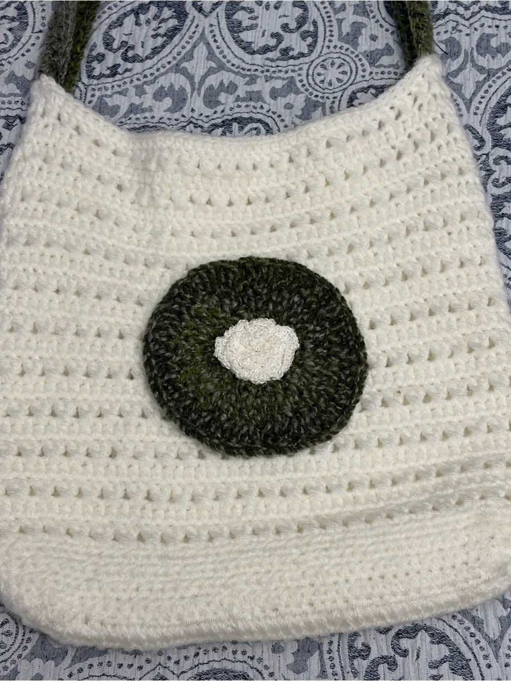 Handcrafted White and Olive Crochet Shoulder Bag - Picture 8 of 8